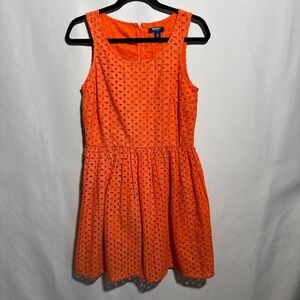 old navy orange eyelet dress Old Navy Dress 2X Orange Linen Blend Midi Smocked Eyelets